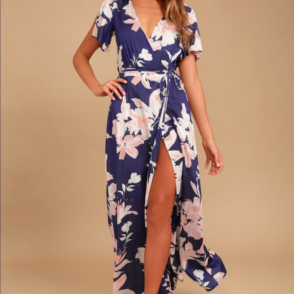 Lulus Azalea Regalia Floral Maxi Wrap Dress